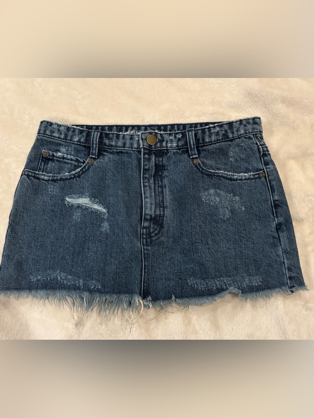 Free People Dark Blue Distressed Denim Mini Skirt